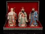 Vintage Chinese Hand-Painted Porcelain Figurines Representing The Sanxing Deities, Comes Cased in Red Velvet. - Image 7