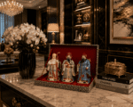 Vintage Chinese Hand-Painted Porcelain Figurines Representing The Sanxing Deities, Comes Cased in Red Velvet. - Image 5