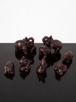 Set of Vintage Lucky Feng Shui Set Of 8 Trunk-Up Elephant Red Resin Figurines - Image 6
