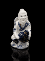 Vintage Chinese Porcelain Jiang Ziya Fisherman Figurine Blue And Gold - Image 7