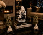 Vintage Chinese Porcelain Jiang Ziya Fisherman Figurine Blue And Gold - Image 4