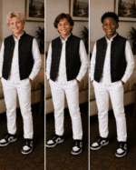 Vintage Plum Blossoms Satin Boys Quilted Vest Olive Drab, Navy Blue, Black With A Traditional Mandarin Collar Leaf Pattern, On The Bling Girls Sons - Image 3