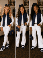 Vintage Plum Blossoms Satin Girls Quilted Vest Olive Drab, Navy Blue, Black With A Traditional Mandarin Collar Leaf Pattern, On The Bling Girls Sons (Copy) - Image 3