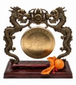 Vintage Tabletop Dragon Gong With Fu Good Fortune Symbol - Image 7