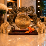 Vintage Tabletop Dragon Gong With Fu Good Fortune Symbol