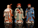 Vintage Chinese Hand-Painted Porcelain Figurines Representing The Sanxing Deities, Not Cased in Red Velvet. - Image 7
