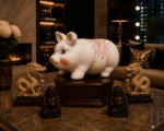 Vintage Ceramic Piggy Bank With Pink Flowers & Gold Trim - Image 5