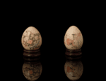 Vintage Pair Of Hand-Painted Marble Eggs With Display Base - Image 2