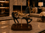 Vintage Carousel Black Horse Music Box With American Flag & Eagle