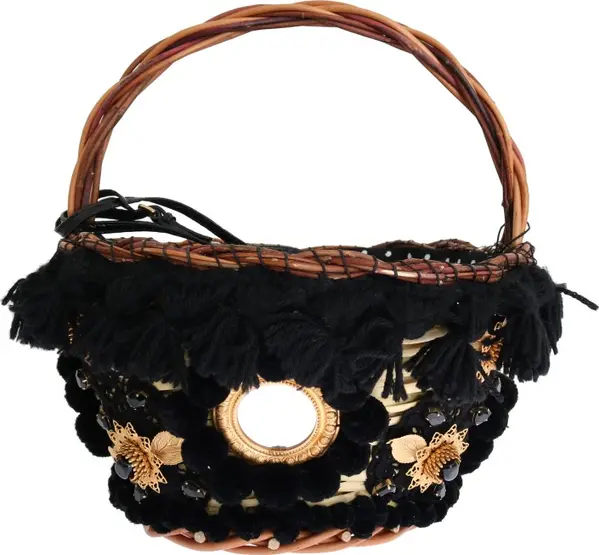 Dolce & Gabbana  Beige Straw Snakeskin Pom Pom Crystal AGNESE Bucket Bag Exotic Italian Luxury Masterpiece