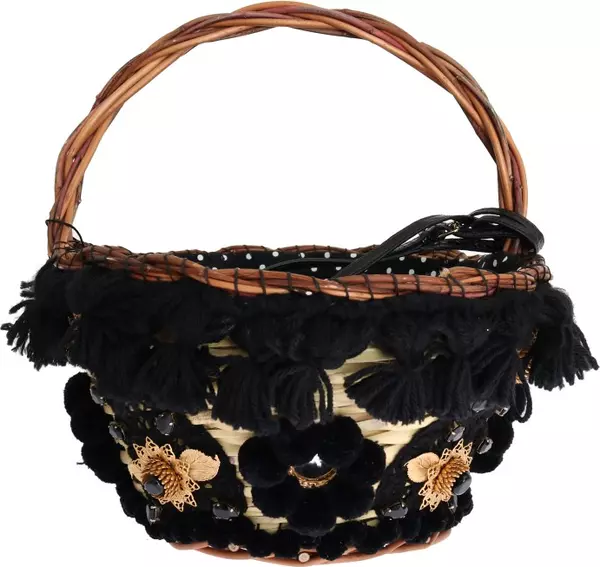 Dolce & Gabbana  Beige Straw Snakeskin Pom Pom Crystal AGNESE Bucket Bag Exotic Italian Luxury Masterpiece - Image 3