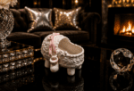 Vintage Ceramic Baby Girl Bassinet Planter With Pink Ribbon & Booties - Image 4