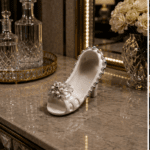 Vintage Ceramic Slipper With Rhinestones & Pearl Embellishments