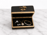 Vintage Black Enamel Pill Box With Gold Rose Motif - Image 4