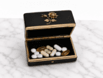 Vintage Black Enamel Pill Box With Gold Rose Motif - Image 3