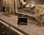 Vintage Black Enamel Pill Box With Gold Rose Motif - Image 2
